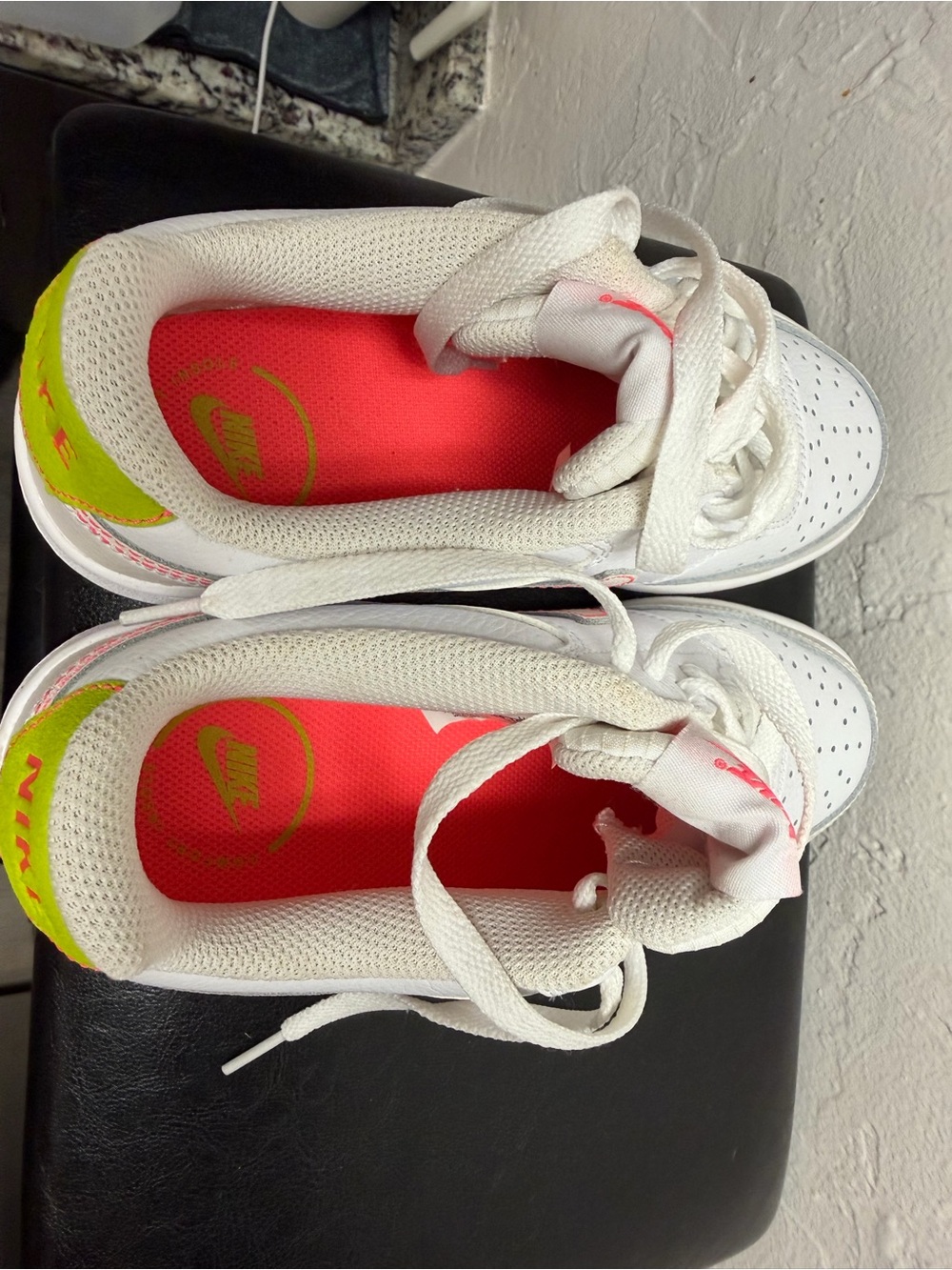 Nike Women's White Low-Top Sneakers with Pink Stitching and Lime Heel - Picture 6 of 12